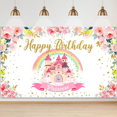pink, rainbow, Flowers, partybanner