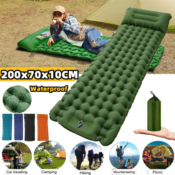 Built-in Pump Inflatable Camping Sleeping Pad Ultralight Mat Air bed w/ Pillow 
