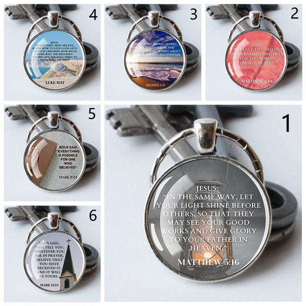 Bible Verse Keychain Jesus Said Quotes Glass Dome Car Keyring Scripture 