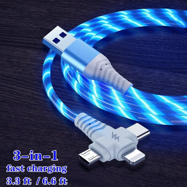 3 in 1 streamer data cable LED light fast charging cable for iPhone