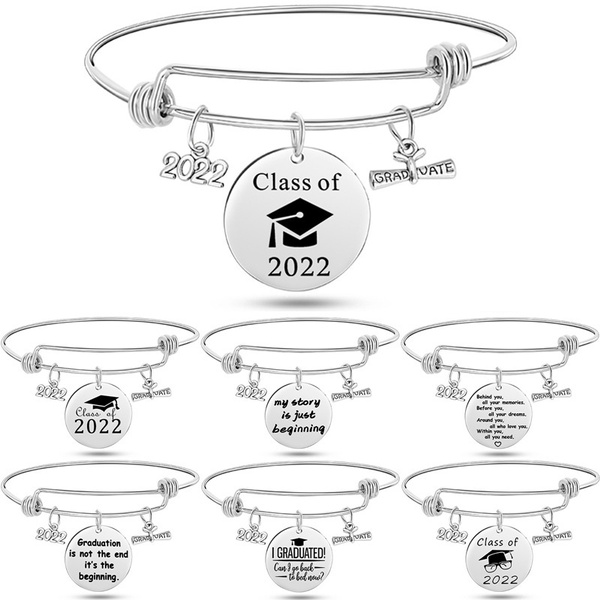 2022 Graduation Charm Bracelet, Graduation Cap, Stainless Steel