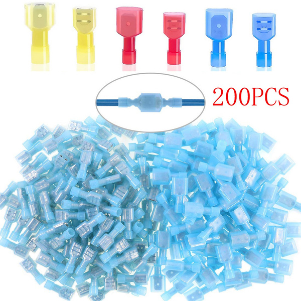 200PCS Spade Crimp Connectors Nylon Fully Insulated Electrical Wire ...