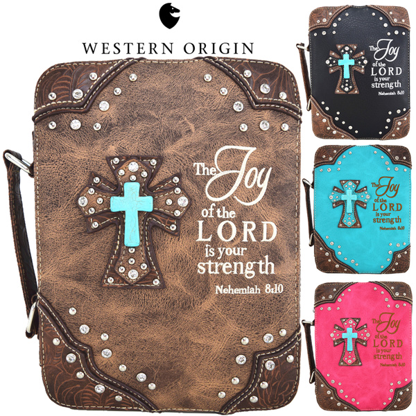 Western Style Embroidered Verse Scripture Leather Bible Cover Book