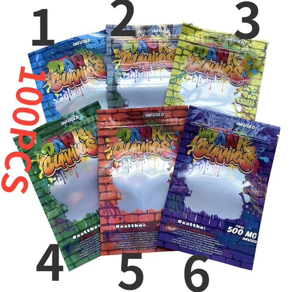 6 Types 500mg Dank Gummies Mylar Packing Bag Resealable Edibles 