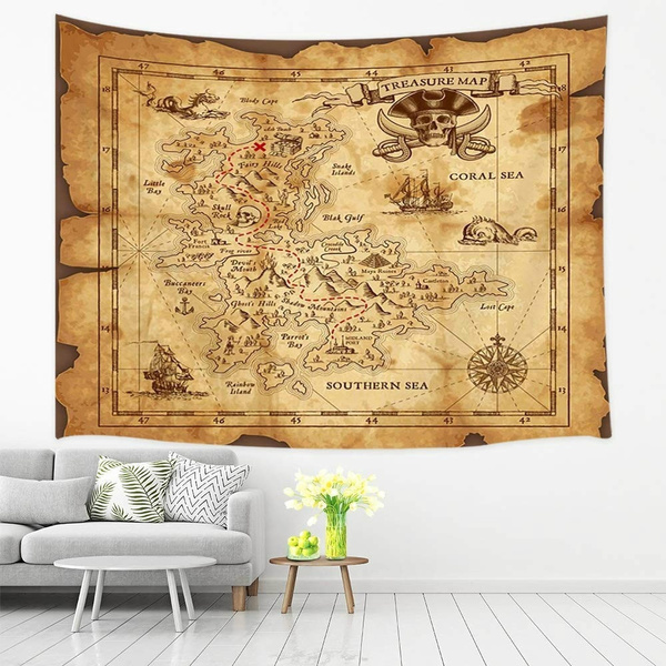 Treasure Map Tapestry Wall Hanging Island Map Super Detailed Treasure ...