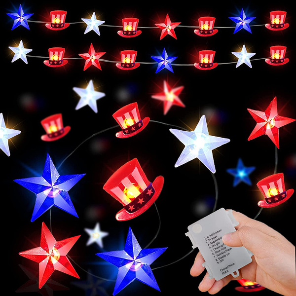 Fourth of July Decorations Lights,13ft 40 LEDs Red White and Blue ...