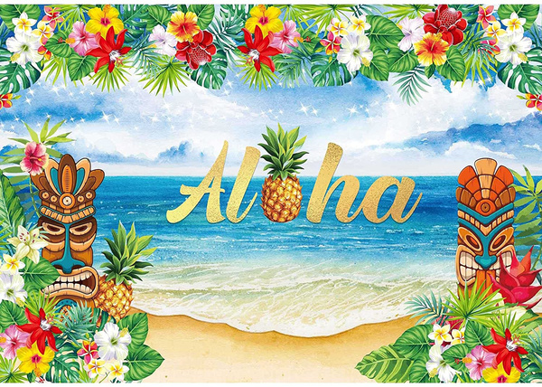 7x5ft Durable Polyester Fabric Aloha Luau Backdrop Tropical Hawaiian ...