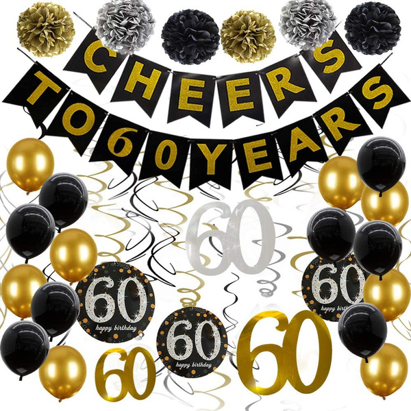 60th Birthday Decorations Cheers to 60 Years-Black and Gold 60th ...