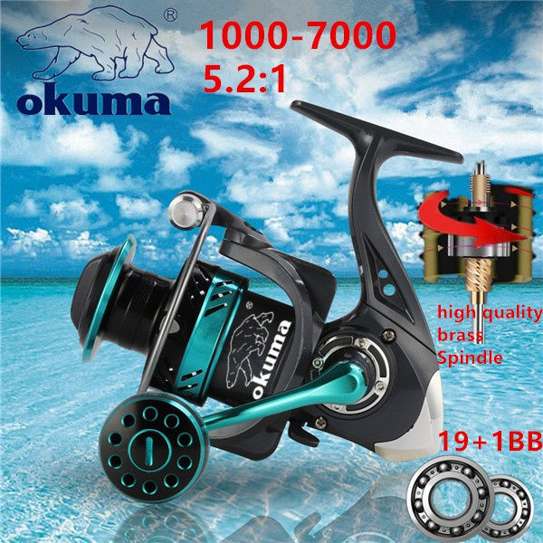 New okuma Fishing Reel 19BB 5.2:1 Metal Spool Spinning Shaft