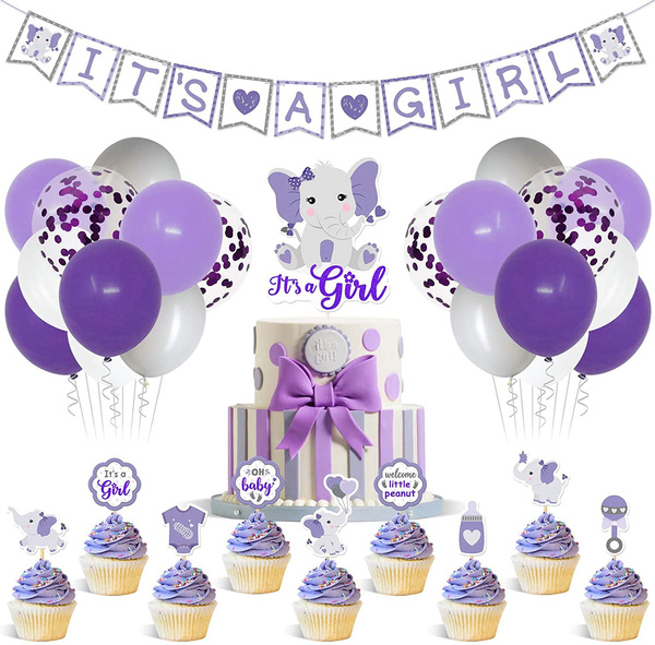 Purple Elephant Baby Shower Decor Purple and Gray ItÕs a Girl Banner