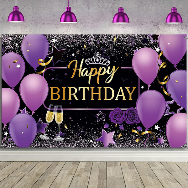 Happy Birthday Decorations Banner, Purple Happy Birthday Sign Birthday ...