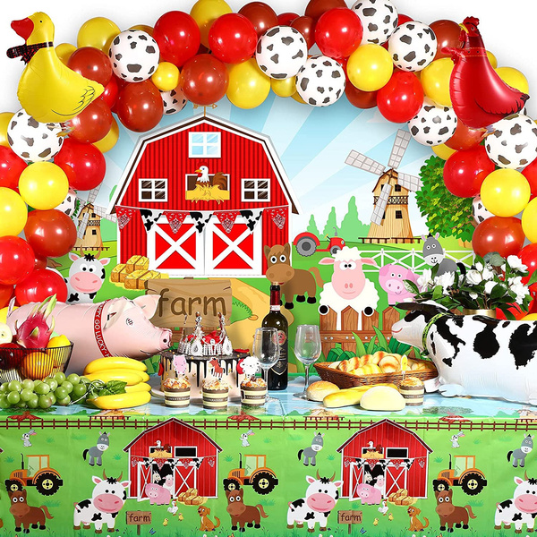 Farm Animals Theme Party Decorations Farm Barn Animals Backdrop Banner ...