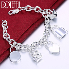 Sterling, heartcirclesquarelockbracelet, Fashion, 925 sterling silver