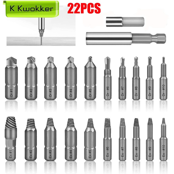 22PCS Damaged Screw Extractor Set Broken Bolt Stripped Screw Extractors