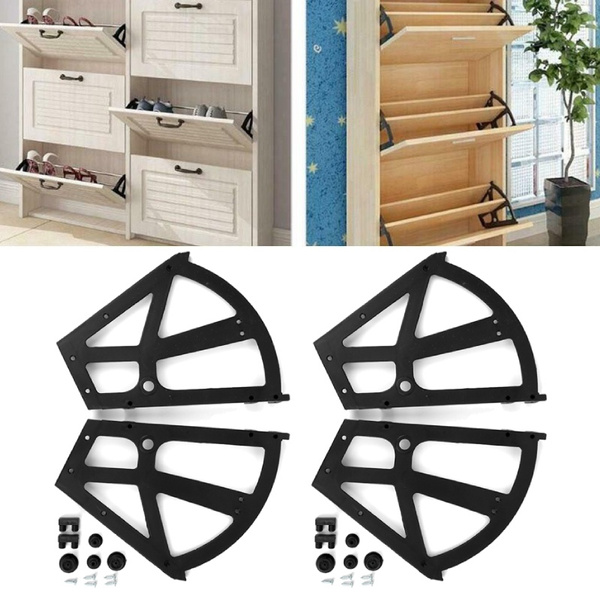 4Pcs/Set Shoes Drawer Hinges Flip Frames, Black Shoe