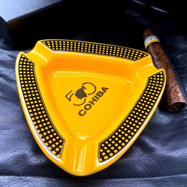 COHIBA Cigar Gadgets Home Yellow Cigar Ashtray Portable Ceramic 3