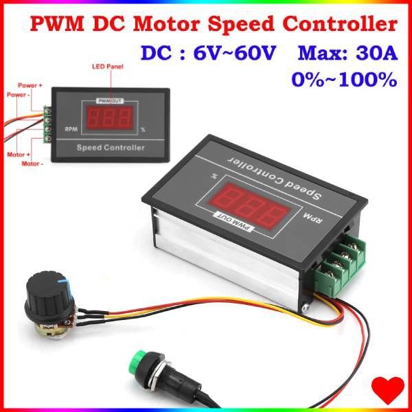 DC 6V Bis 60V 12V 24V 36V 48V 30A PWM DC-Motordrehzahlregler, mit Start-Stopp-Schalter