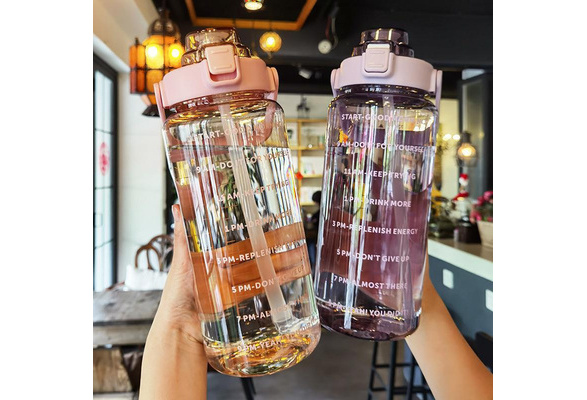 2l Sports Water Bottle With Straw Portable Large Capacity Water Bottles  Fitness Bike Cup Summer Cold Water Jug With Time Marker