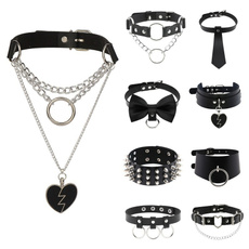 Cheap Choker Necklaces, leathercollarchoker, circlenecklace, punk necklace