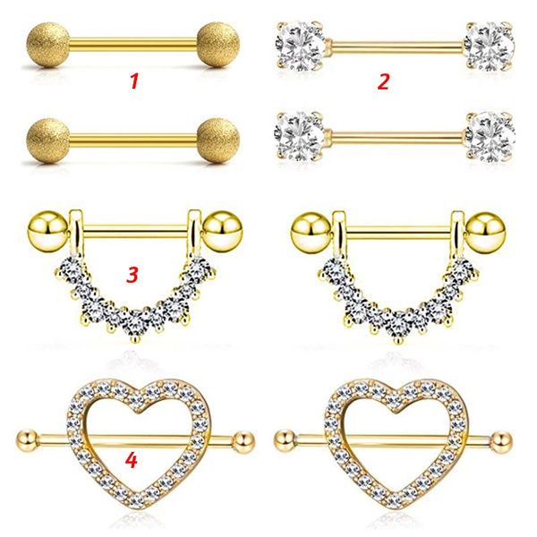 G23 Titanium Matte Nipple Piercing Set 14G Crystal Nipple Ring Body