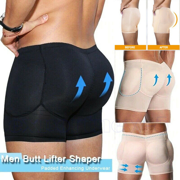 Men's Removable Padded Bum Lifter Boxer Brief Body Shaper Shorts Underwear  Hip Up Shapewear