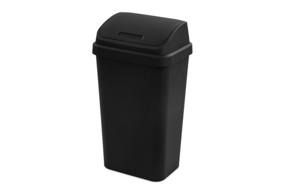 Sterilite 13 Gal Kitchen Swing Top Lidded Wastebasket Trash Can, Black (16 Pack)