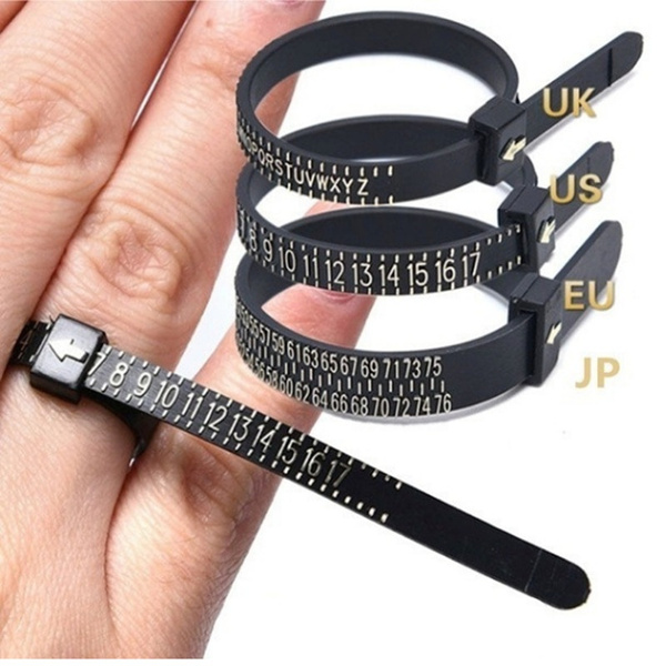 2 Colors Black/White 1 Pcs US/UK/EU/JP Ring Size Ruler Loop Hand Measure  Tool Circle US/UK/EU/JP Ring Sizer Measure Finger Gauge for Ring Size