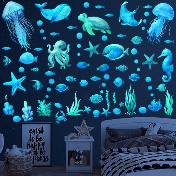 Ocean Fish Wall Decals,Glow in The Dark Under The Sea Wall Decals Sea