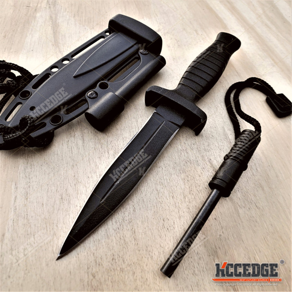 7" Double Edge Tactical Knife w/ Fire Starter Camping Knife Fixed Blade