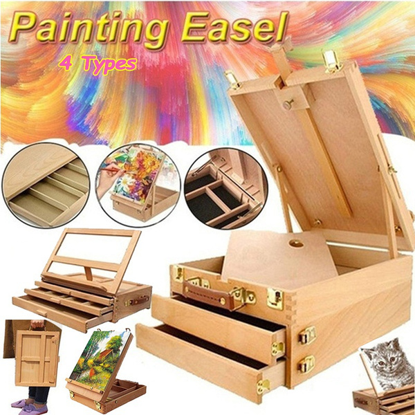 4 Styles Adjustable Beech Paint Box Sketchbox Easel with Storage 1/3