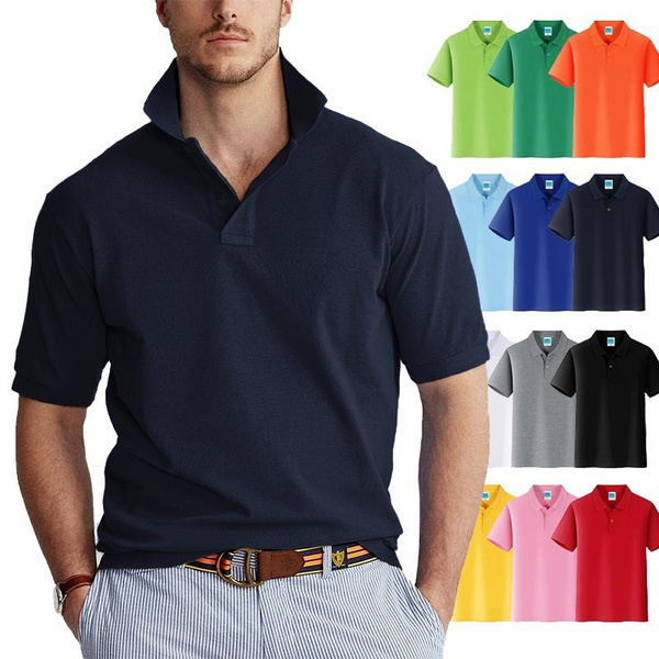 Mens Solid Button Short Sleeve Shirt Sports Golf Tennis T-Shirt | Wish