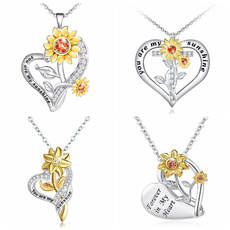 Heart, sunshine, Cross necklace, Sunflowers