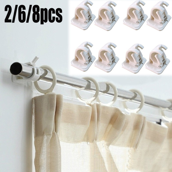 2/6/8PCS SelfAdhesive Hooks Wall Mounted Curtain Rod Bracket Shower