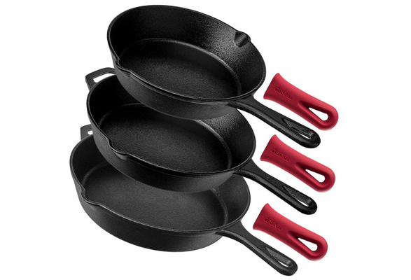 Cuisinel Versatile Pre Seasoned Cast Iron Skillet 3 Multi Sized Cooking Pan Set