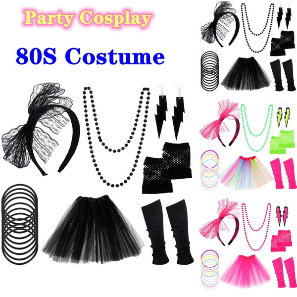 Ladies 80s Tutu Skirt Fishnet Gloves Leg Warmers Necklace 1980s Dancing Costume - Foto 7