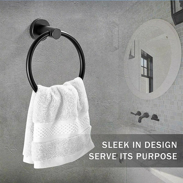 Bathroom Hand Towel Holder,Matte Black Towel Ring Hand Towel Holder for  Bathroom SUS304 Stainless Steel,Wall Mounted Sturdy Round Towel Rack,  Bathroom