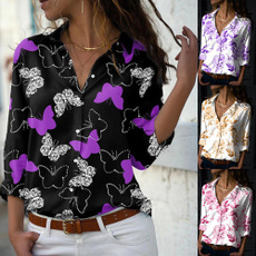blouse, Turn-down Collar, Plus Size, butterfly