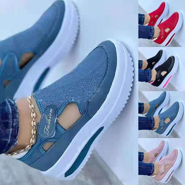 New Women Wedges Sneakers Fashion Platform Hollow Out Breathable Solid Shoes Ladies Walking Sneakers Female Footwear Zapatillas Mujer