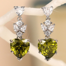 Sterling, Corazón, DIAMOND, Gemstone Earrings