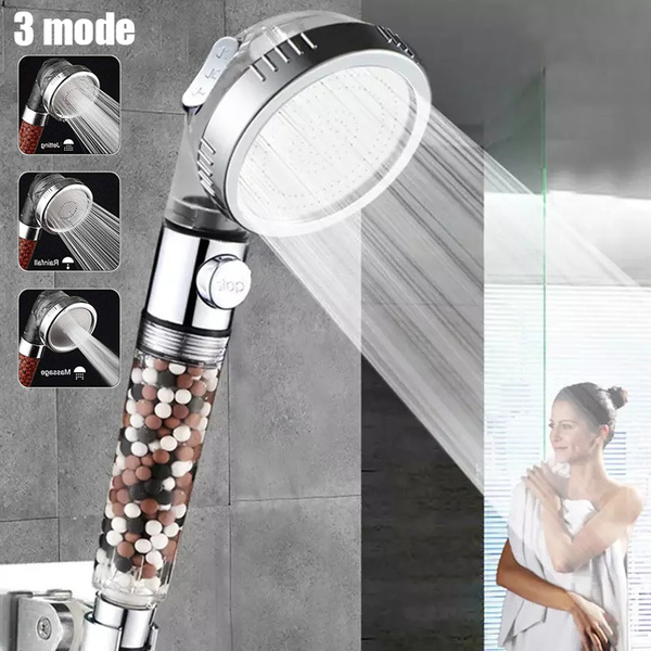 Bathroom 3-modes SPA Shower Head with Switch Stop Button High Pressure ...