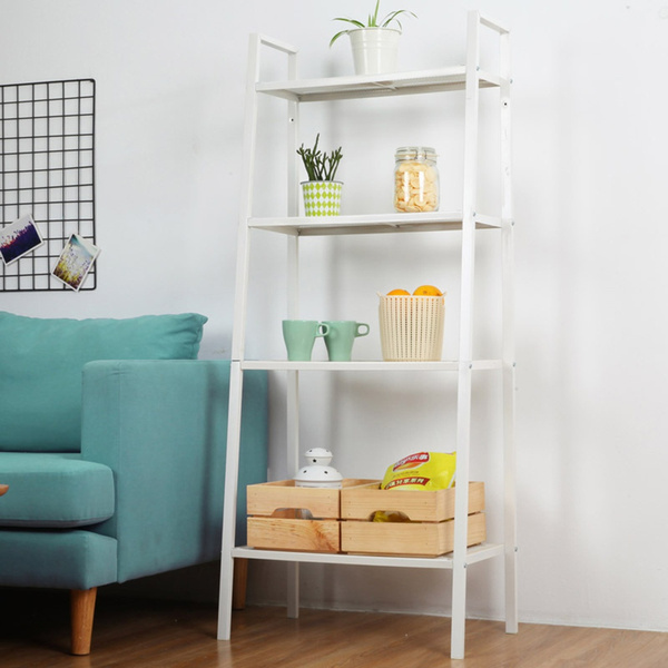 4Tier Modern Ladder Shelf Leaning Wall Shelf Rack Free Standing Ladder