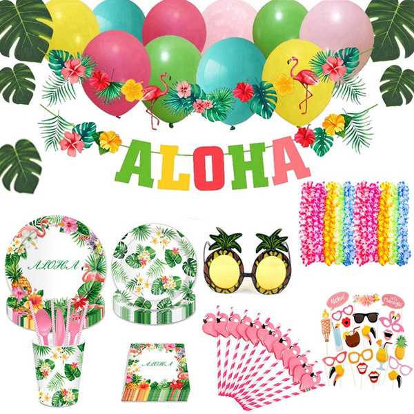 Hawaiian Party Decor Disposable Tableware DIY Hawaiian Summer Tropical