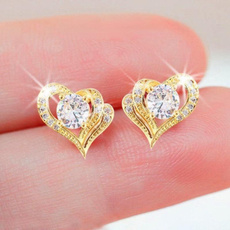 Heart, DIAMOND, moissanite earrings, gold
