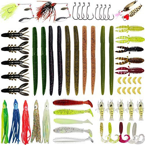 Soft Fishing Lures Kit for Bass, Baits Tackle Including Trout, Salmon,  Spoon Lures, Soft Plastic Worms, CrankBait, Jigs, Fishing Lure Set with  Free Tackle Box