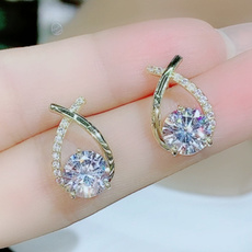 DIAMOND, moissanite earrings, gold, Stud Earring