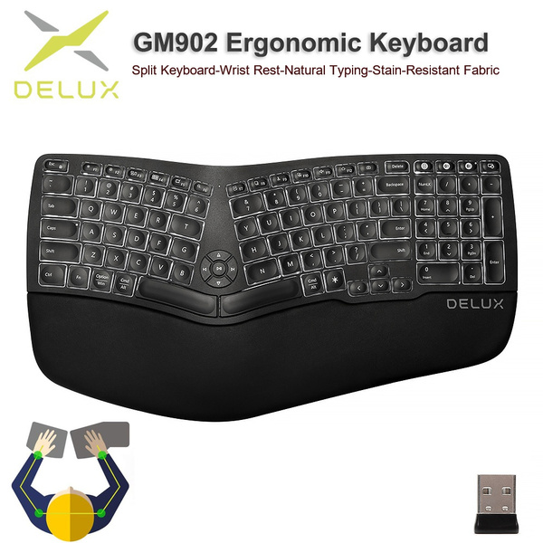 Delux GM902 Ergonomic Rechargeable Wireless Keyboard 2.4Ghz with BT ...