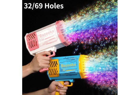 Bubble Gun Rocket 69 Holes Soap Bubbles Machine Gun Shape Automatic Blower  With Light Toys For Kids Pomperos Children Day Gift