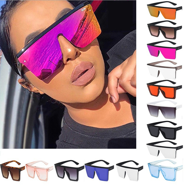 Buy Fashion Flat Top Oversized Sunglasses for Women Men Semi-Rimless Retro  Square Aviator Frame Black Mirror Lens Glasses Online at desertcartINDIA