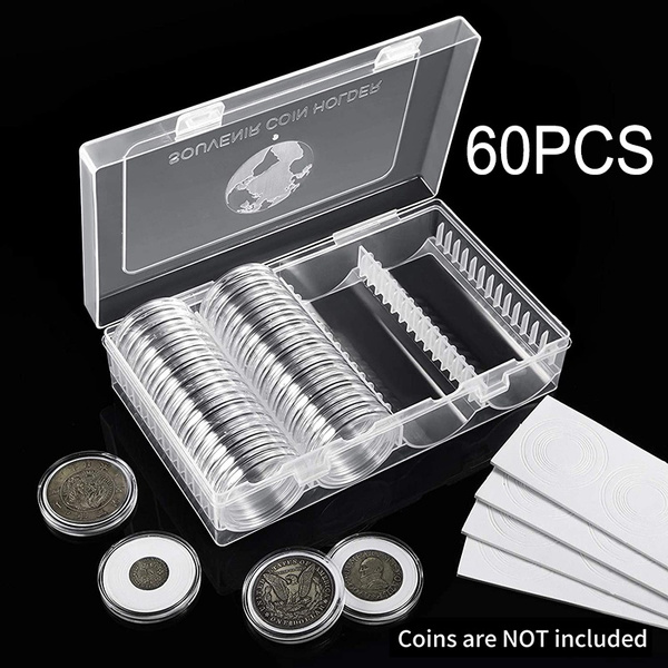 60Pcs Coin Capsules Holder Commemorative Coin Holder Coin Collection Box Plastic Capsules