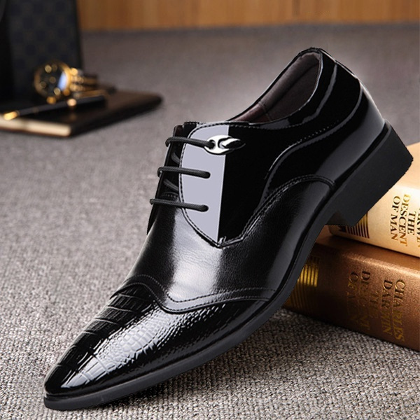 Classic Men's Business Shoes Pointed Toe Leather Shoes for Man Black ...